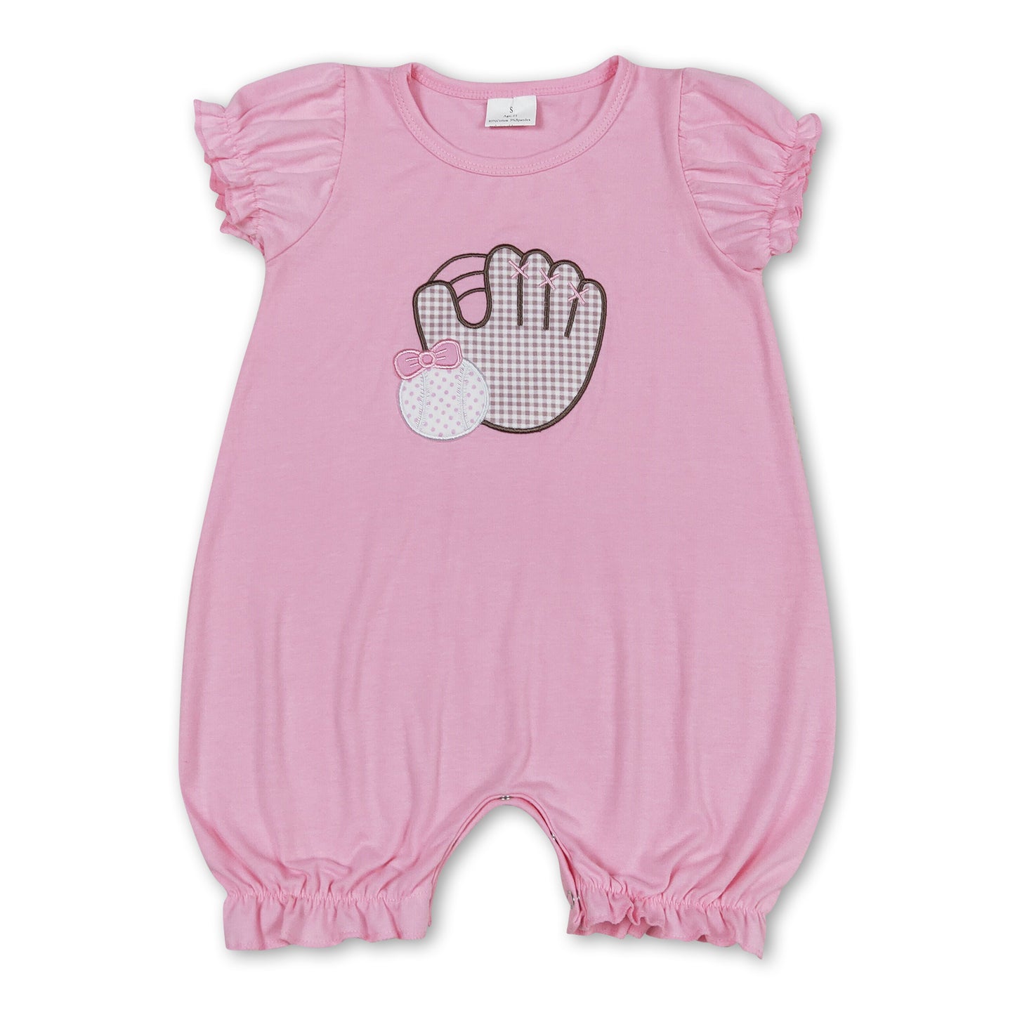 Pink short sleeves baseball baby girls romper