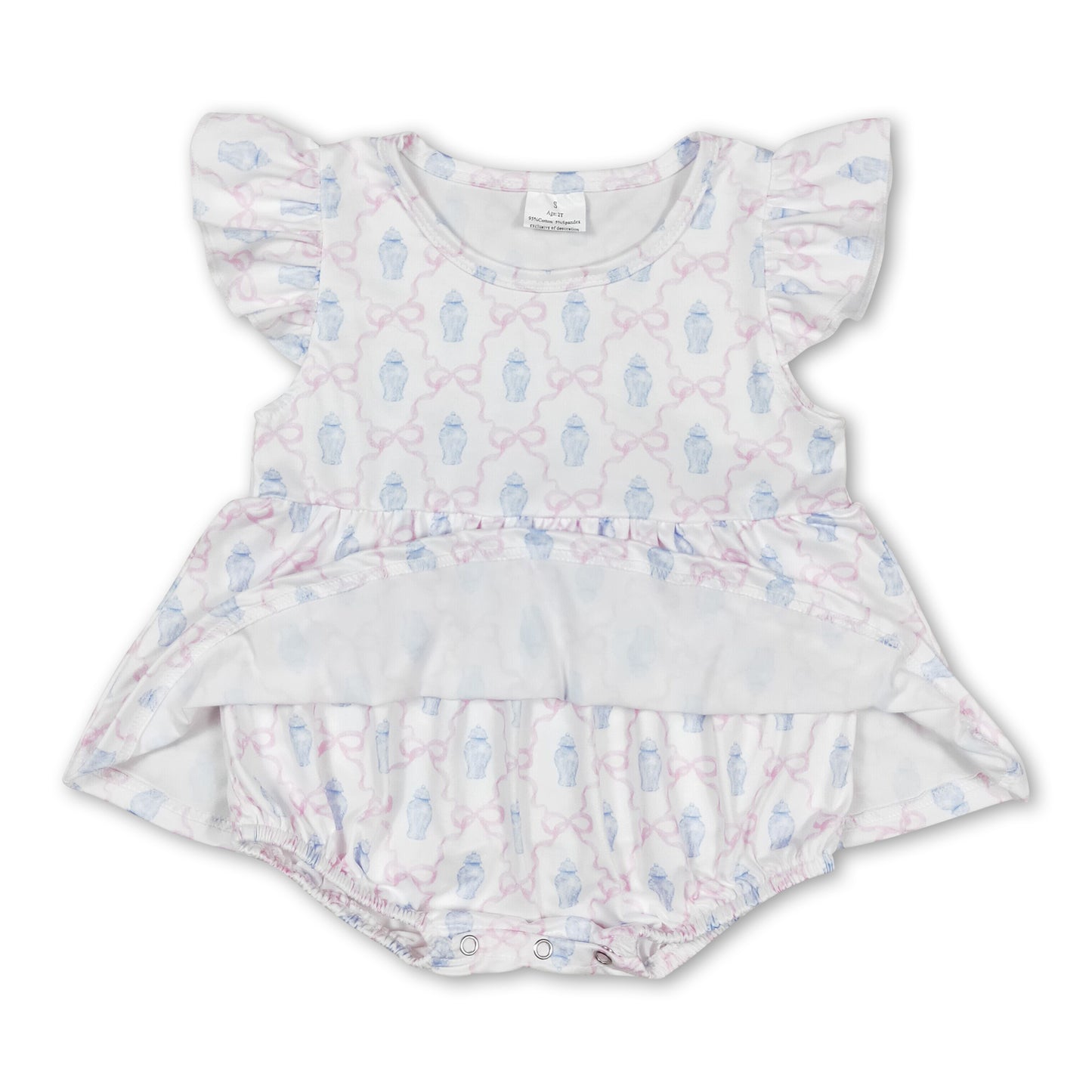 Flutter sleeves bow baby girls summer romper