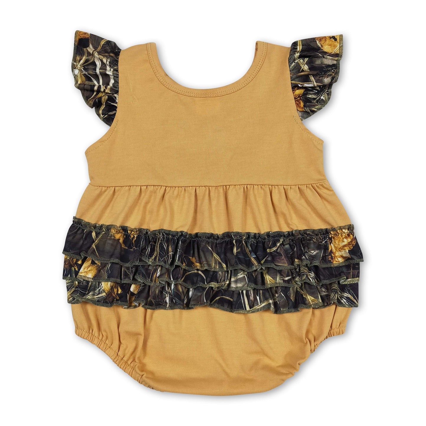 Camo flutter sleeves run deer baby girls romper