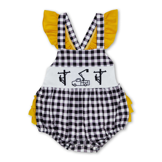 Flutter sleeves plaid lineman baby girls romper