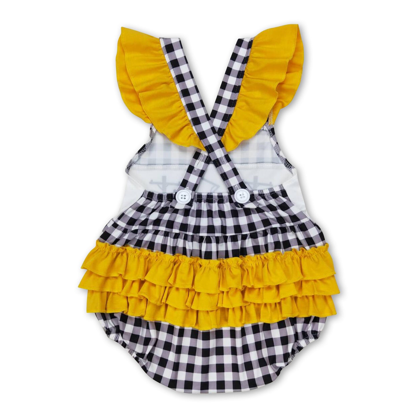 Flutter sleeves plaid lineman baby girls romper