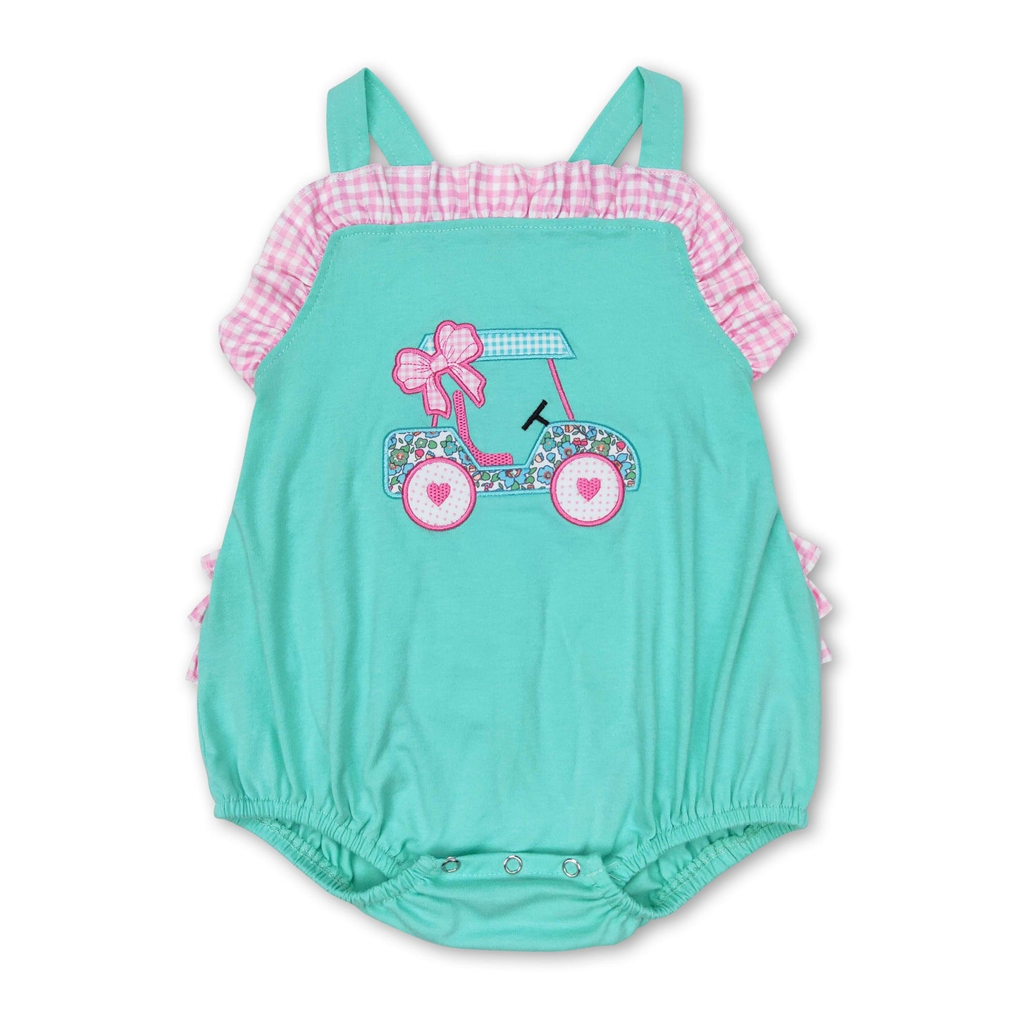 Pink plaid floral golf baby girls ruffle romper