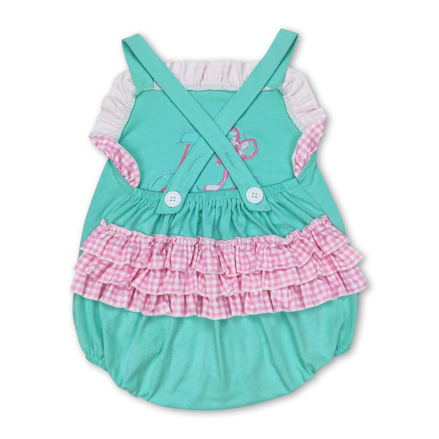 Pink plaid floral golf baby girls ruffle romper