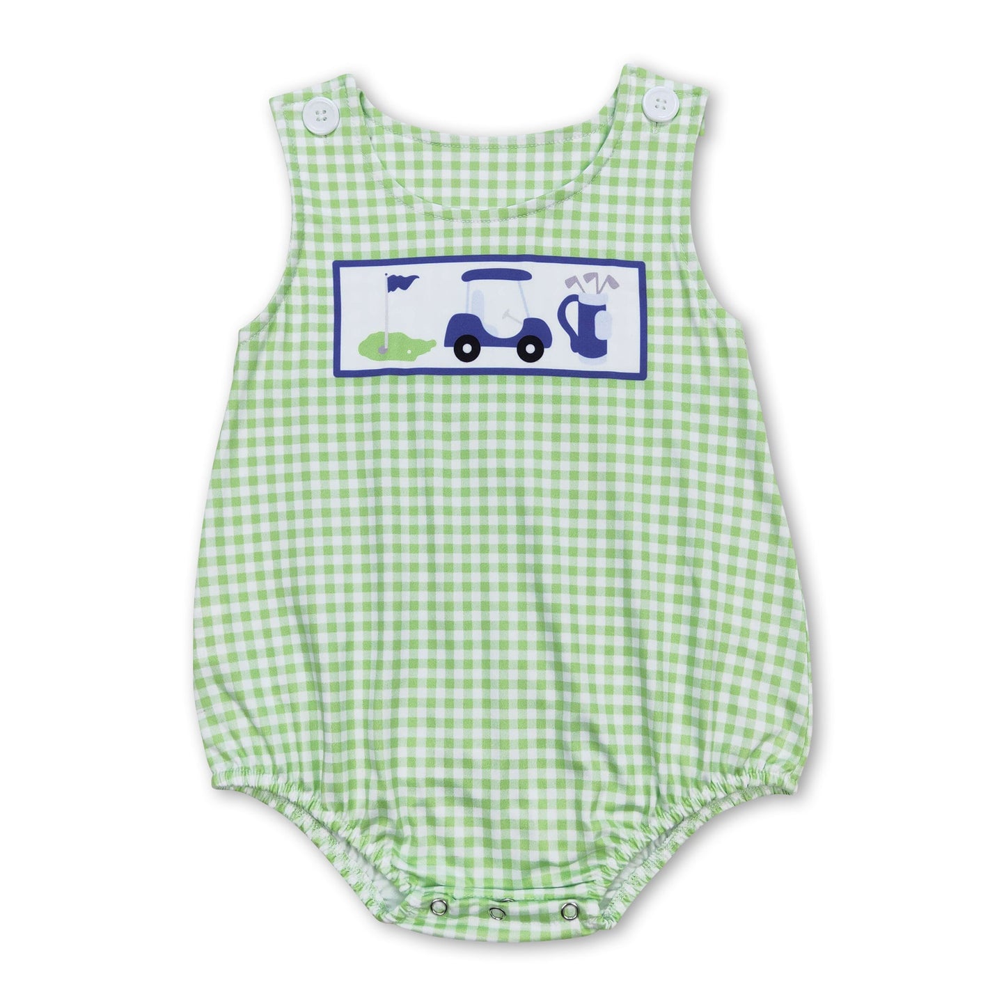 Green plaid sleeveless golf baby boys summer romper