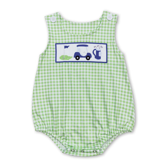 Green plaid sleeveless golf baby boys summer romper