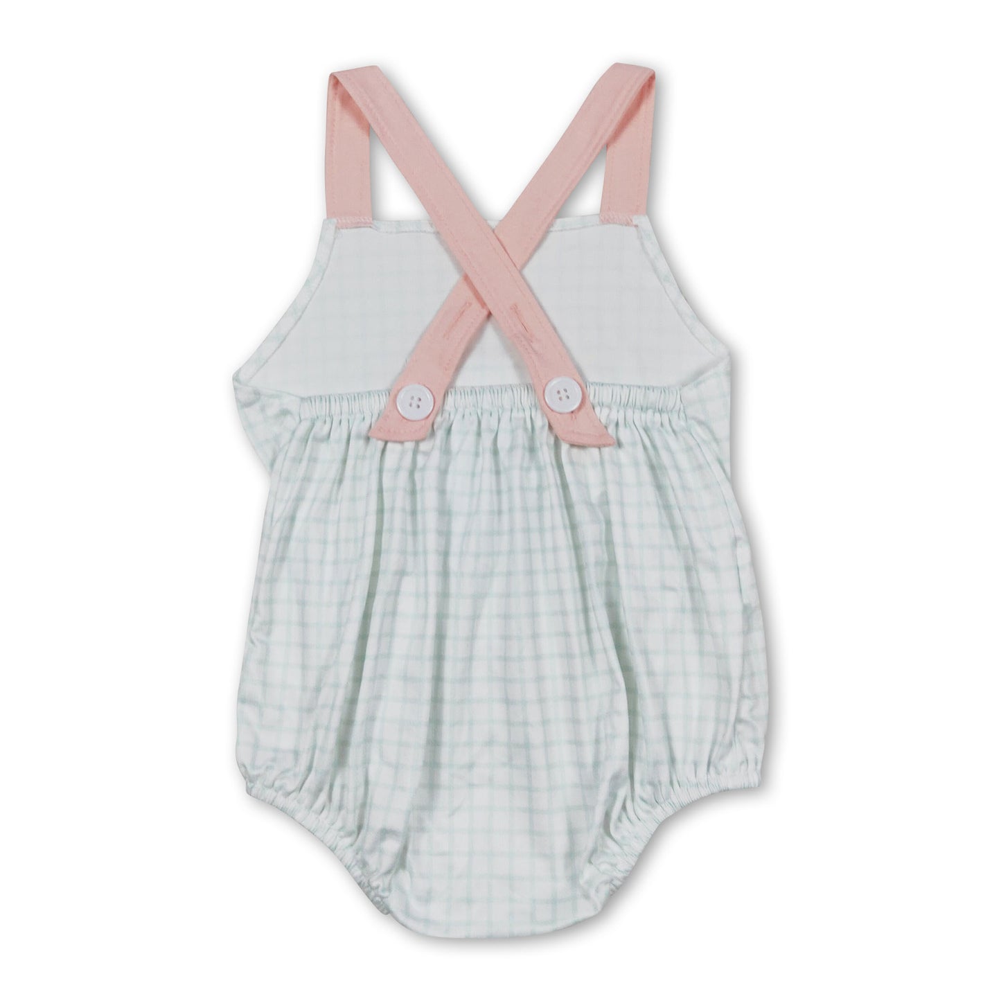 Green plaid pocket strap baby kids romper