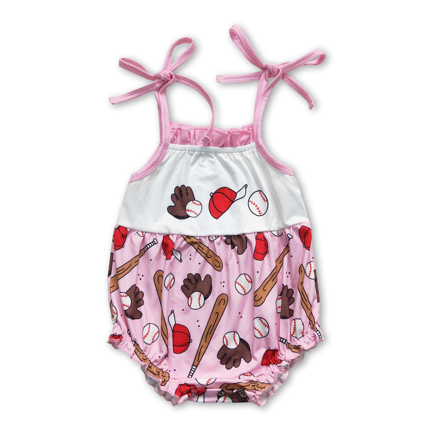 Pink straps baseball baby girls summer romper