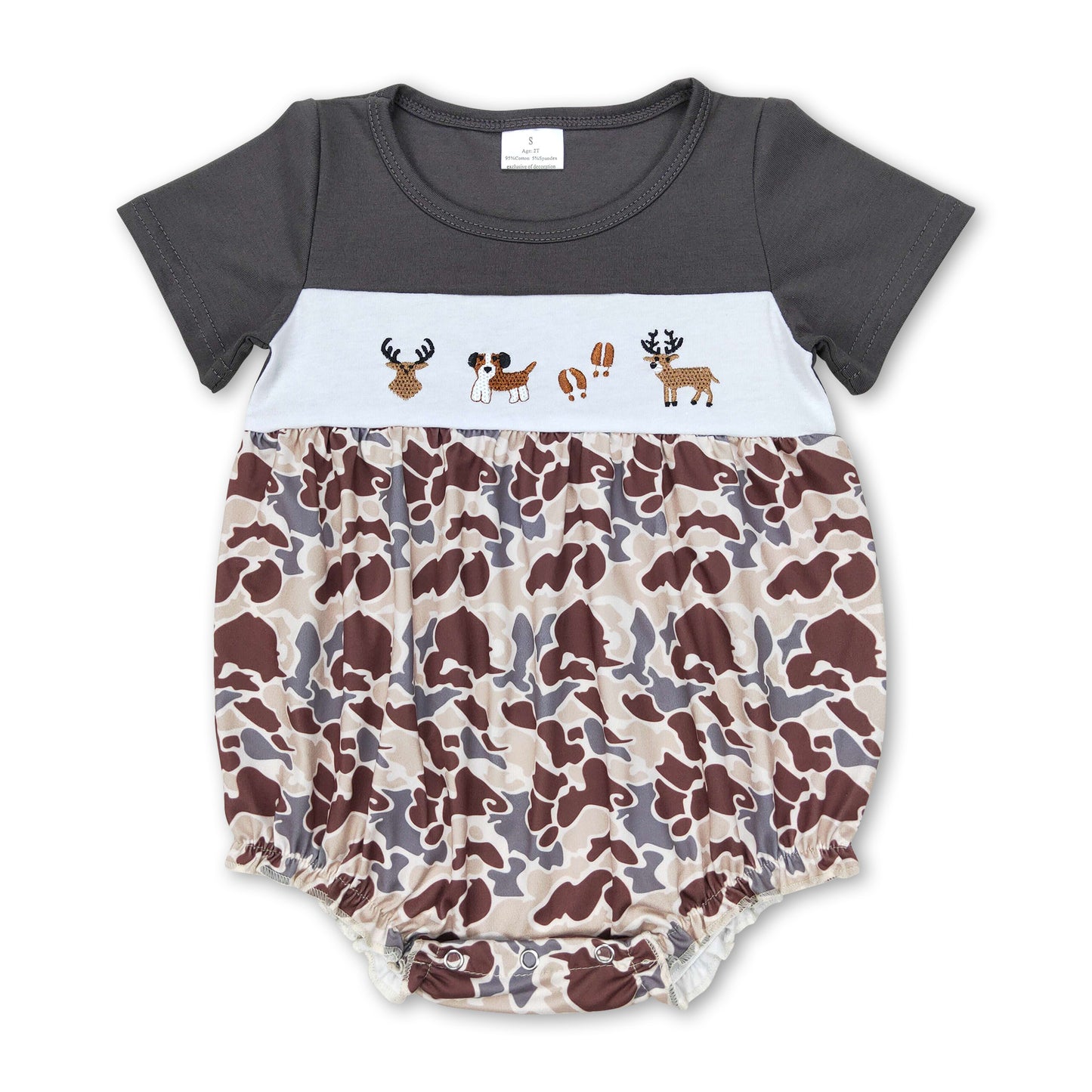 Short sleeves deer dog camo baby girls romper