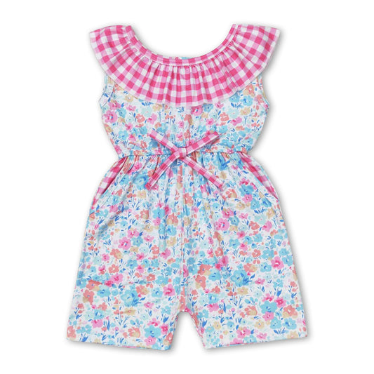 Pink plaid floral kids girls summer jumpsuit
