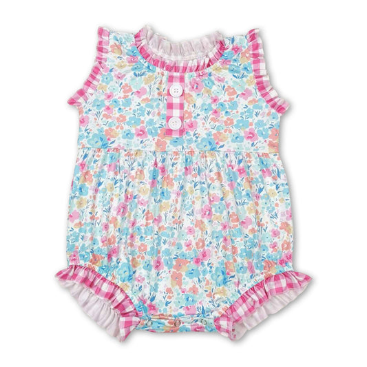 Sleeveless plaid floral baby girls summer romper