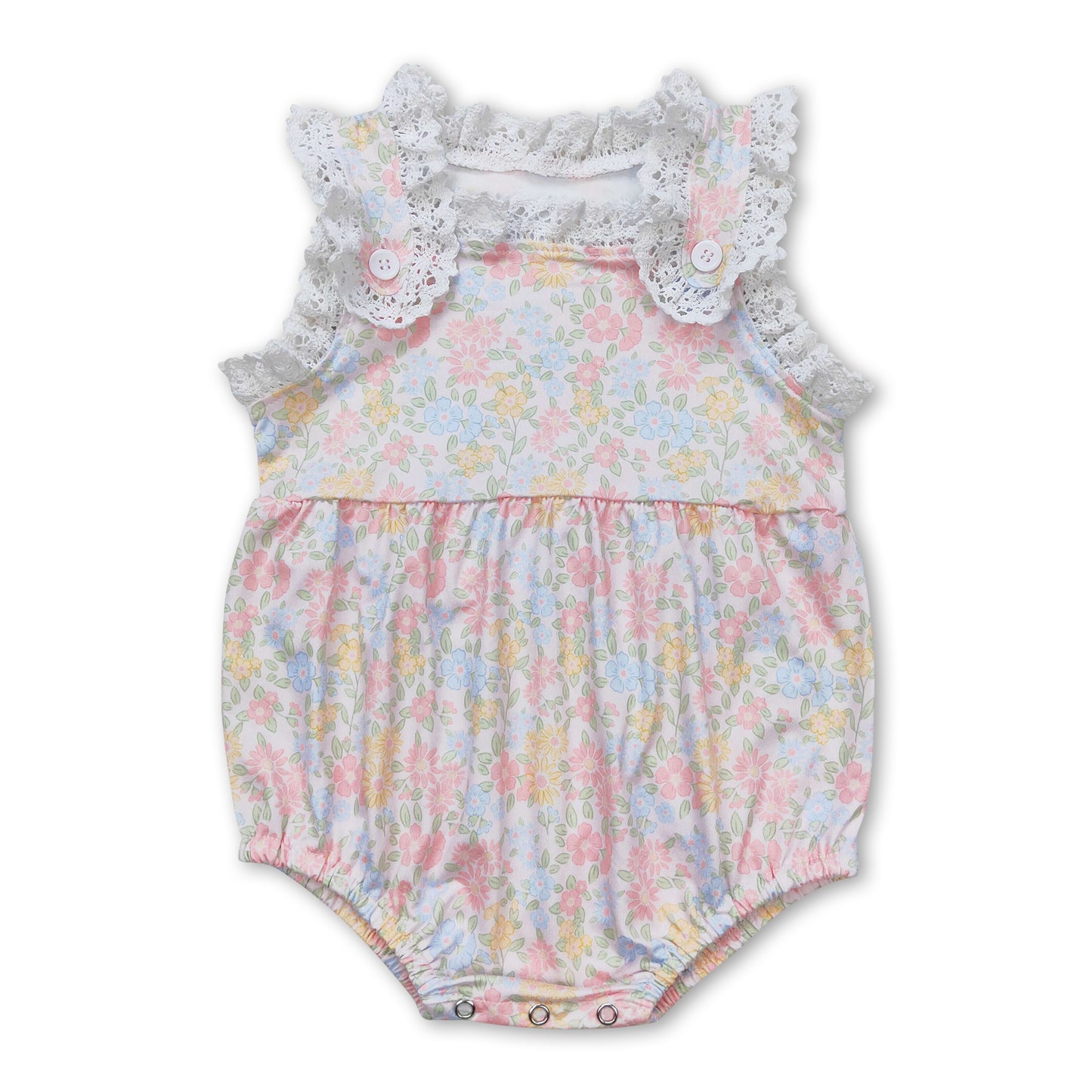 Sleeveless yellow floral baby girls summer romper