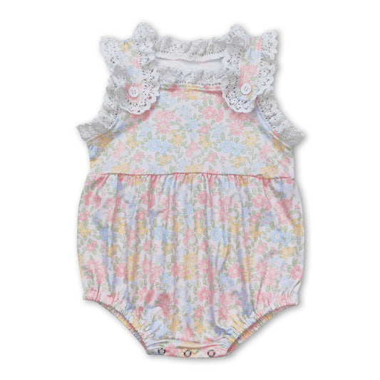 Sleeveless yellow floral baby girls summer romper