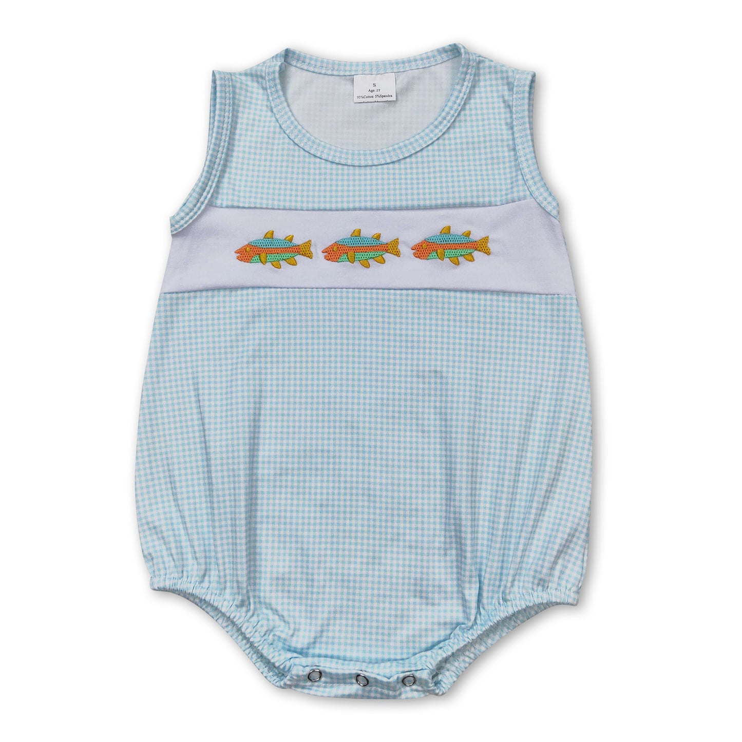 Sleeveless plaid fish baby boy summer romper