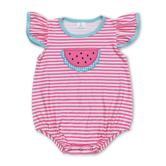 Flutter sleeves stripe watermelon baby girls summer romper