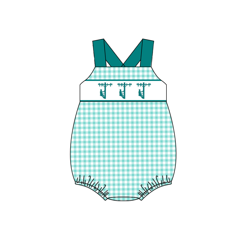 Straps plaid lineman baby boy summer romper