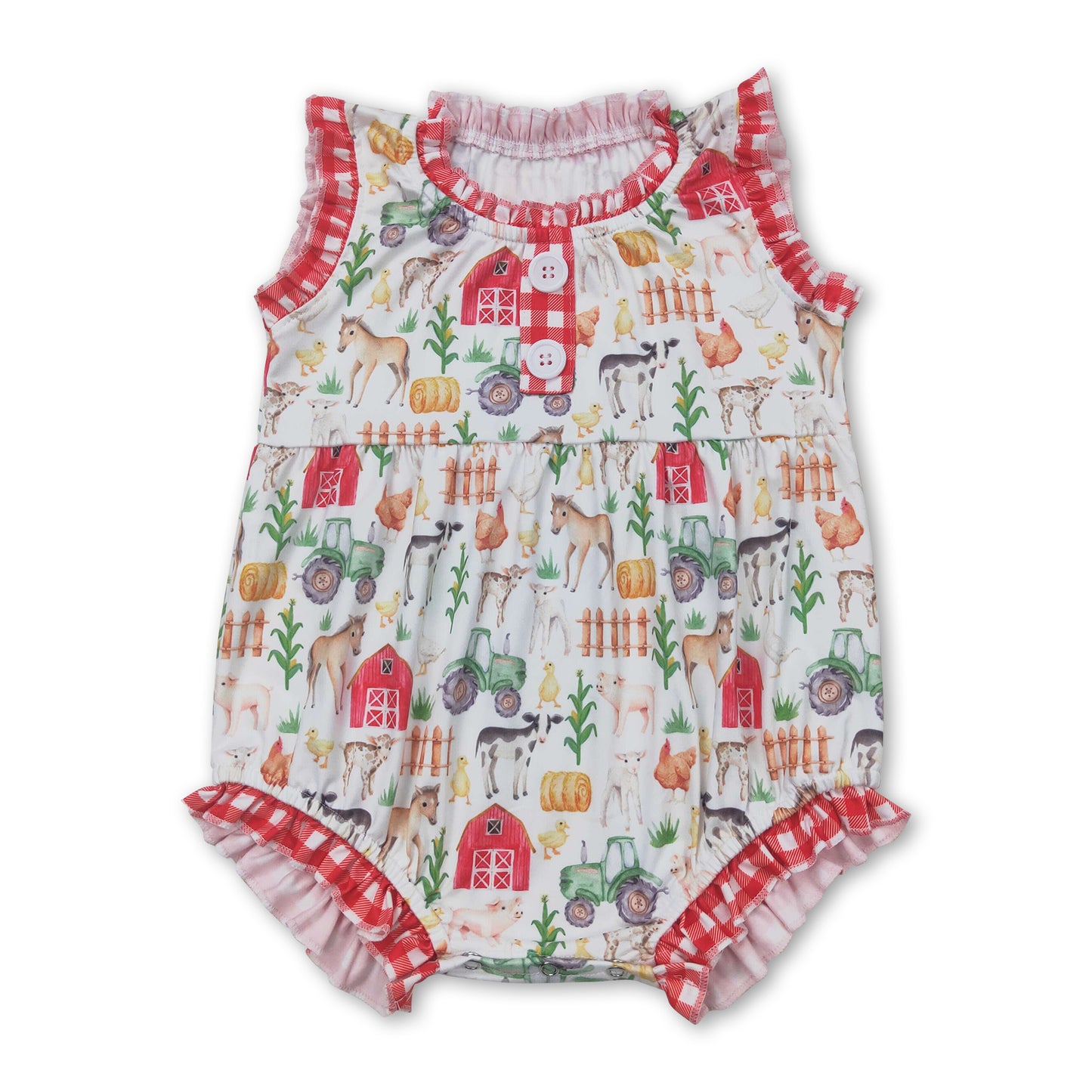 Horse pig cow chicken tractor baby girls romper