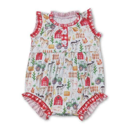 Horse pig cow chicken tractor baby girls romper