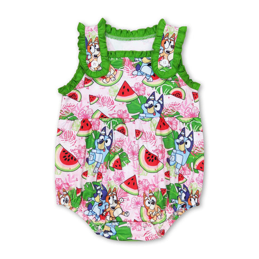 Sleeveless watermelon dog baby girls summer romper