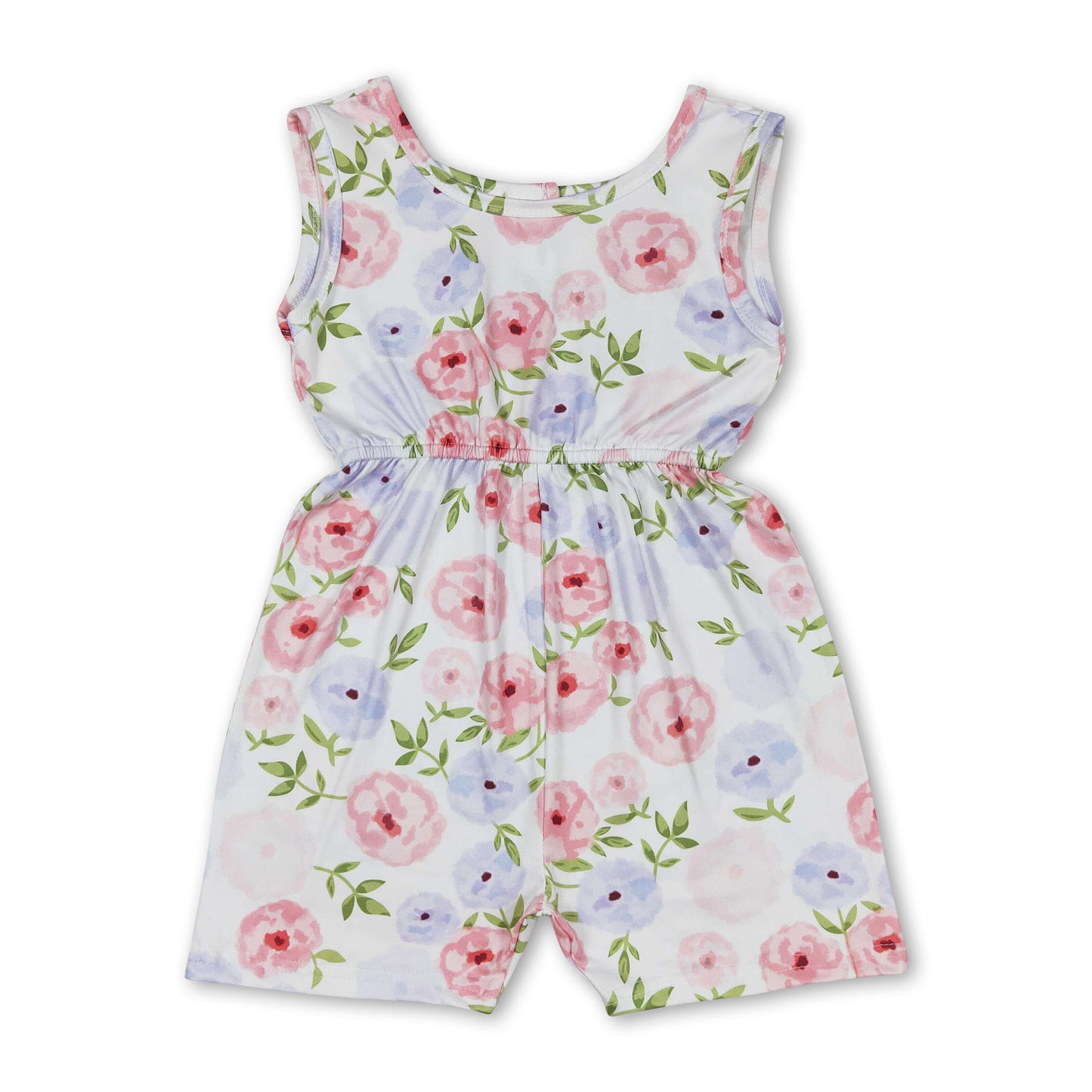 Sleeveless pink floral kids girls summer jumpsuit