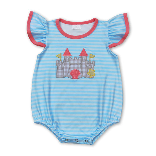 Flutter sleeves stripe castle baby girls summer romper