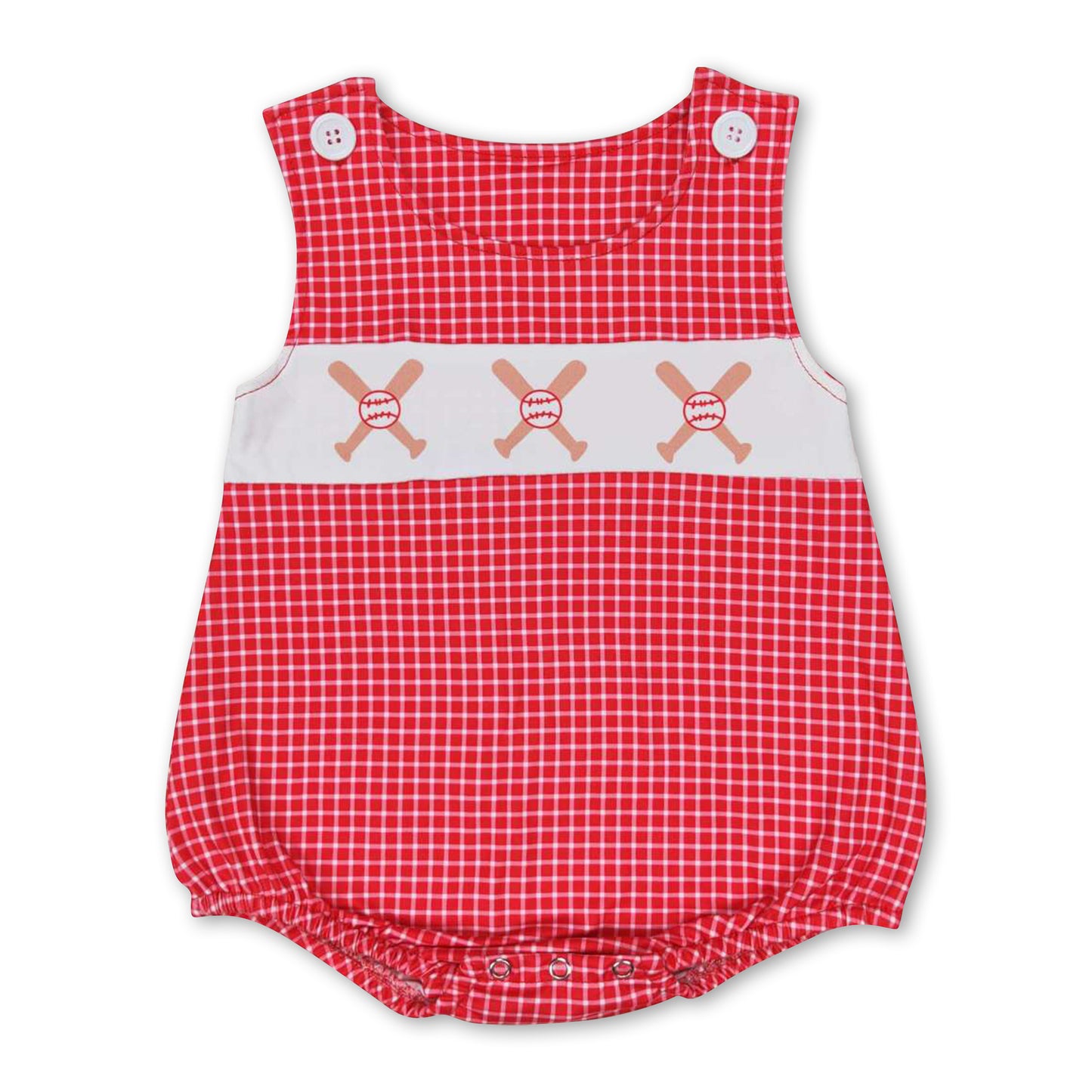 Sleeveless plaid baseball baby boy romper