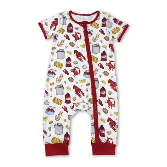 Short sleeves crab crawfish baby zipper romper