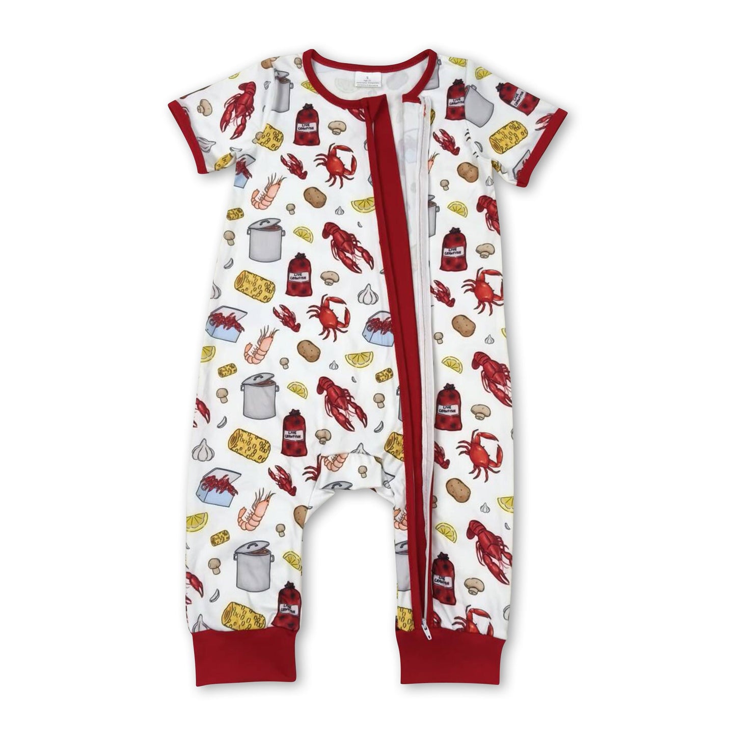 Short sleeves crab crawfish baby zipper romper