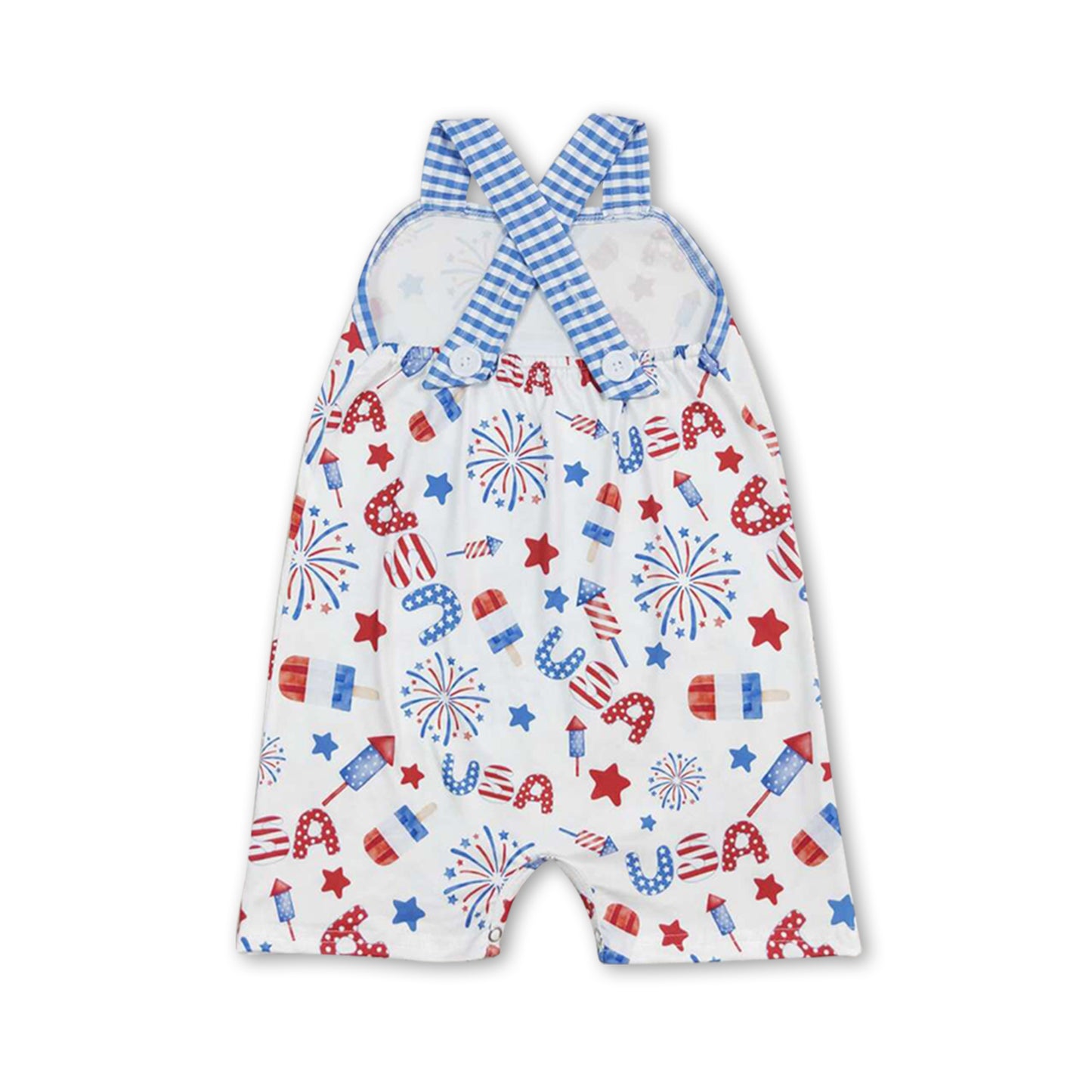 Strap firework popsicle USA baby boys 4th of july romper