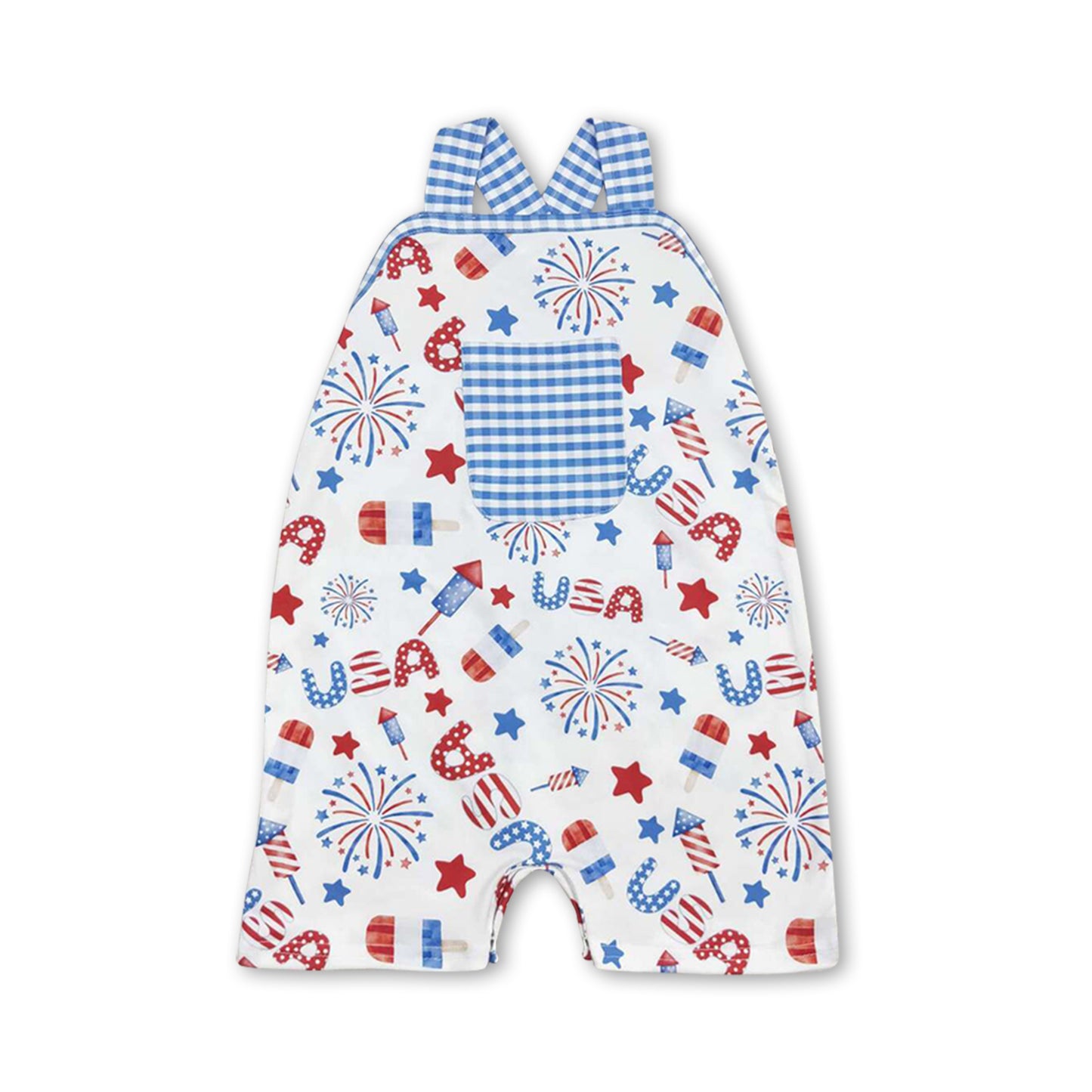 Strap firework popsicle USA baby boys 4th of july romper