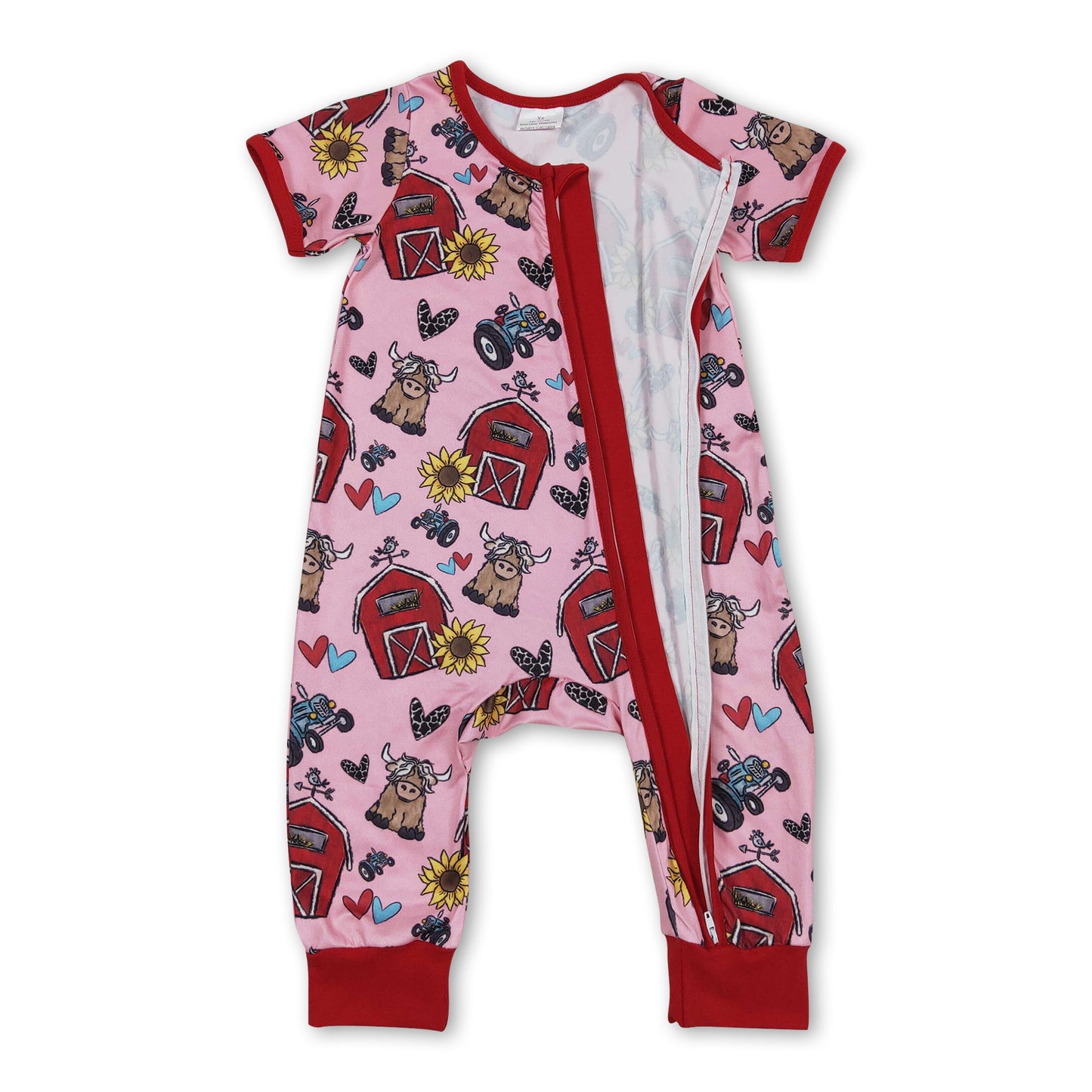 Short sleeves cows sunflower farm baby zipper romper