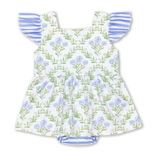 Flutter sleeves floral stripe baby girls romper