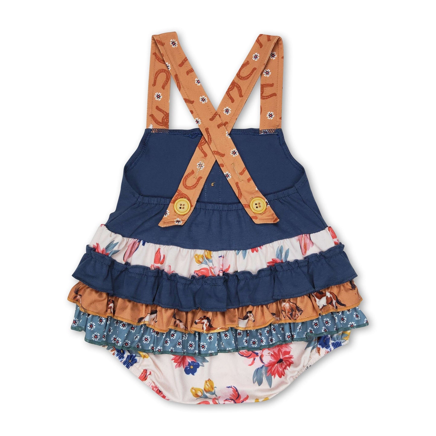 Floral horse ruffle baby girls summer romper