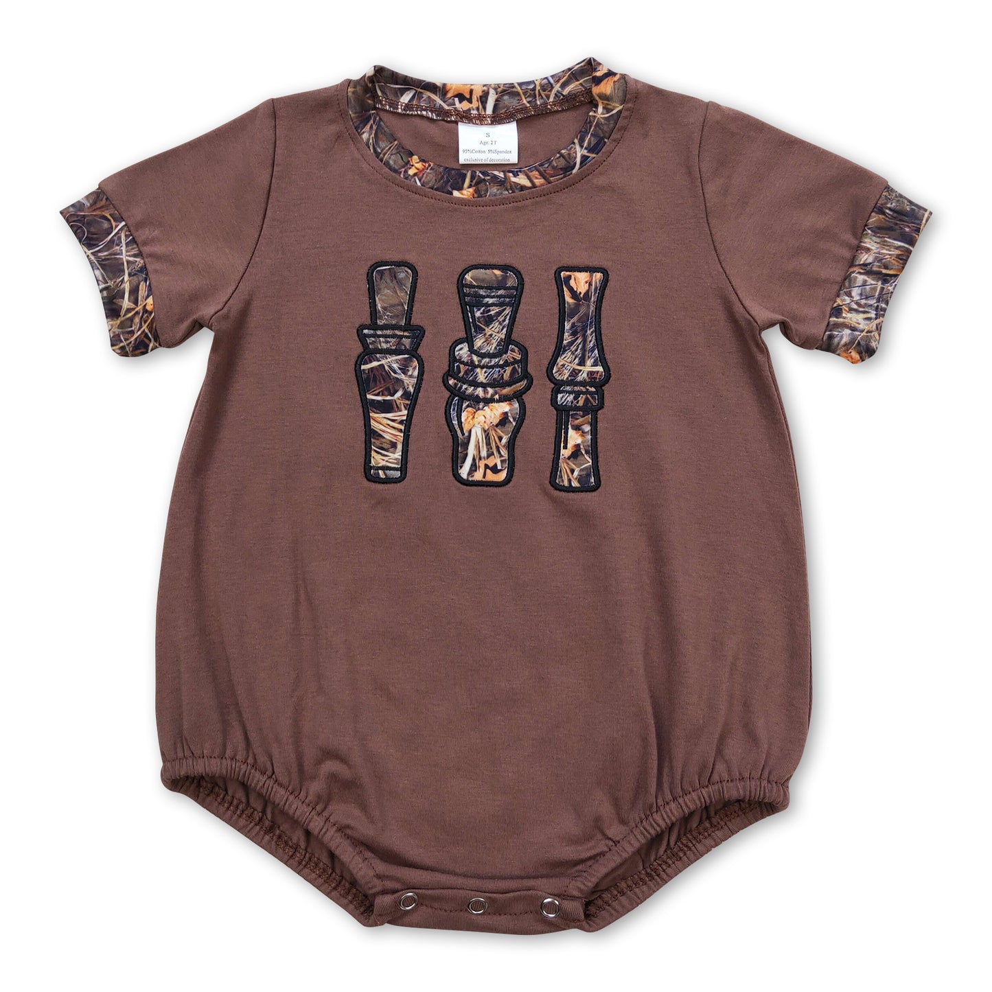 Short sleeves camo duck call baby boy romper