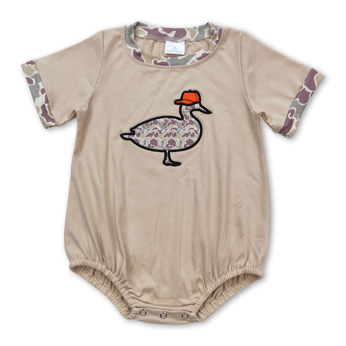 Short sleeves camo duck hat baby boy romper