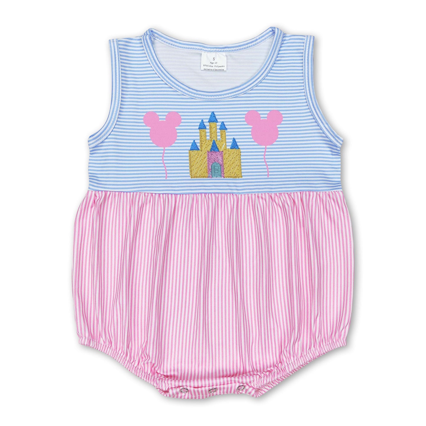 Sleeveless stripe castle mouse balloon girls romper