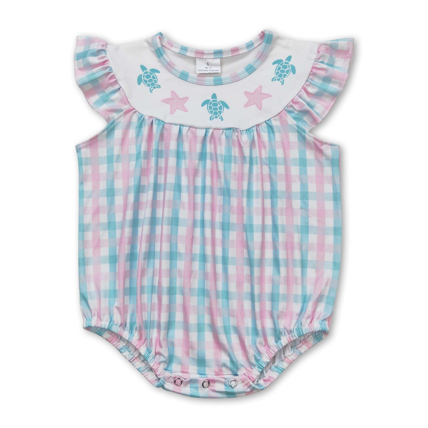 Turtle starfish plaid flutter sleeves baby girls romper