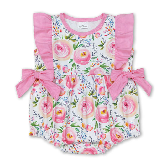 Pink ruffle floral baby girls spring summer romper