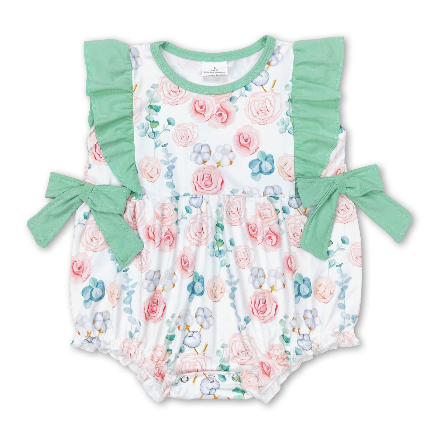 Mint ruffle floral baby girls spring summer romper