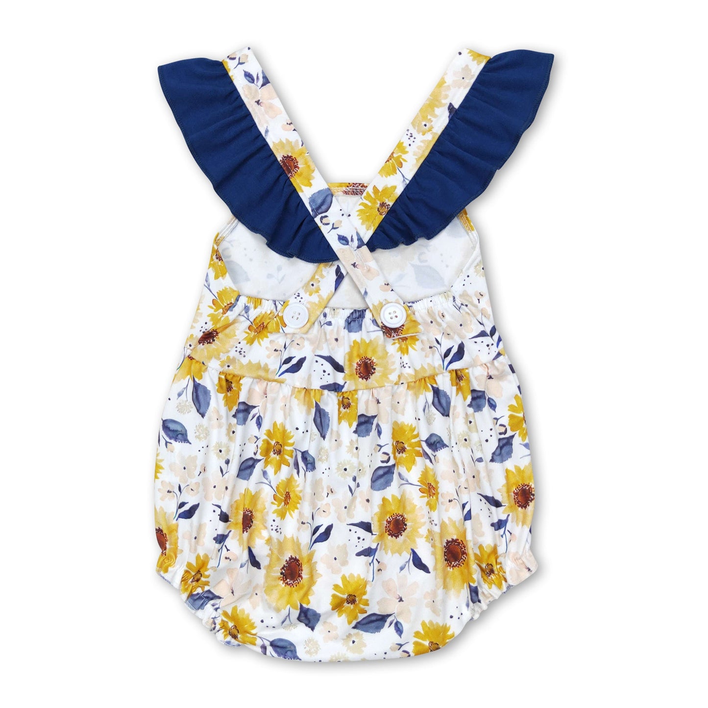 Blue flutter sleeves sunflower baby girls summer romper