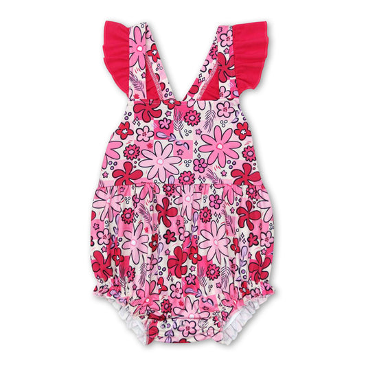 Flutter sleeves plaid floral baby girls summer romper