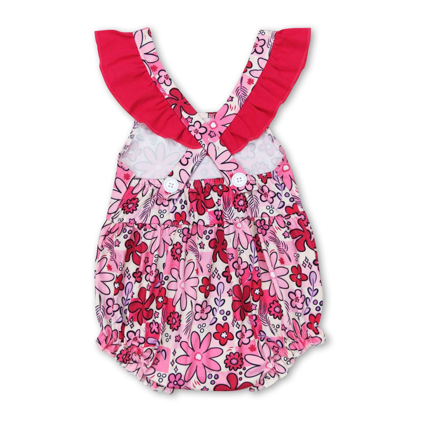 Flutter sleeves plaid floral baby girls summer romper