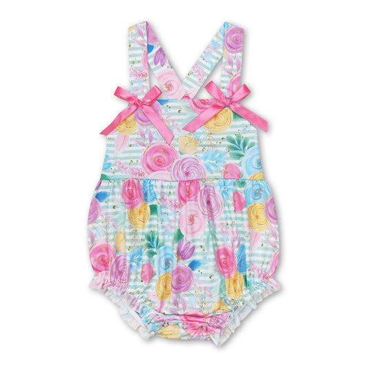 Straps stripe floral baby girls spring summer romper