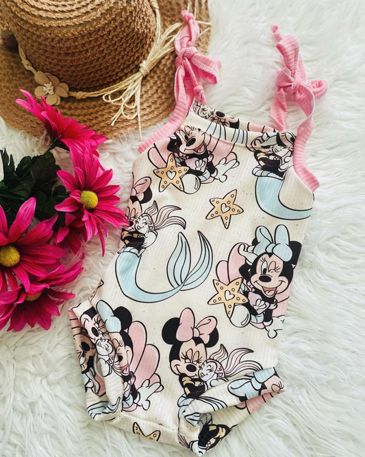 Straps pink mouse baby girls summer romper