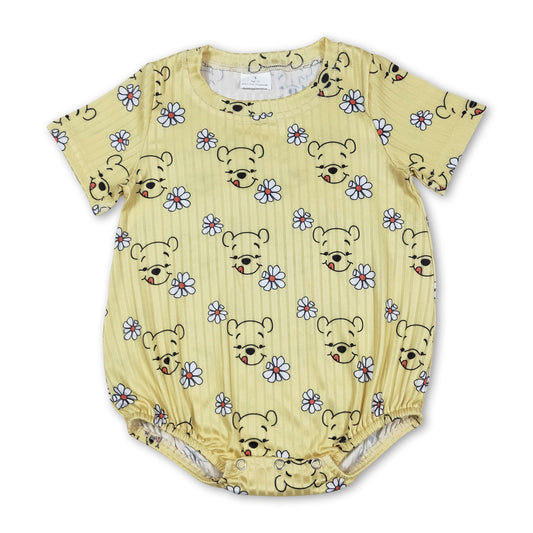 Short sleeves floral bear yellow baby kids romper