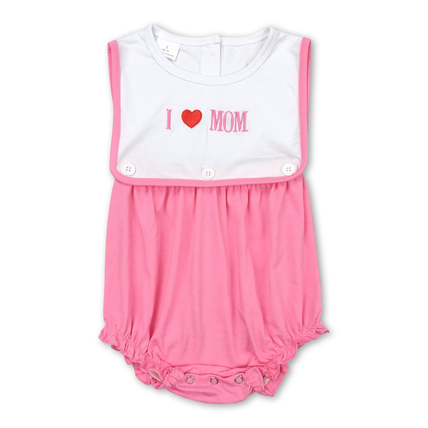 I love MOM sleeveless pink baby girls mother's day romper