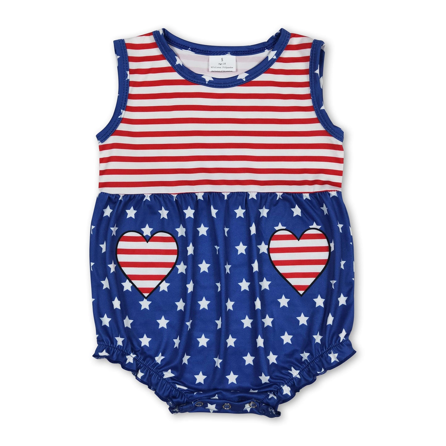 Sleeveless stripe stars heart baby girls 4th of july romper