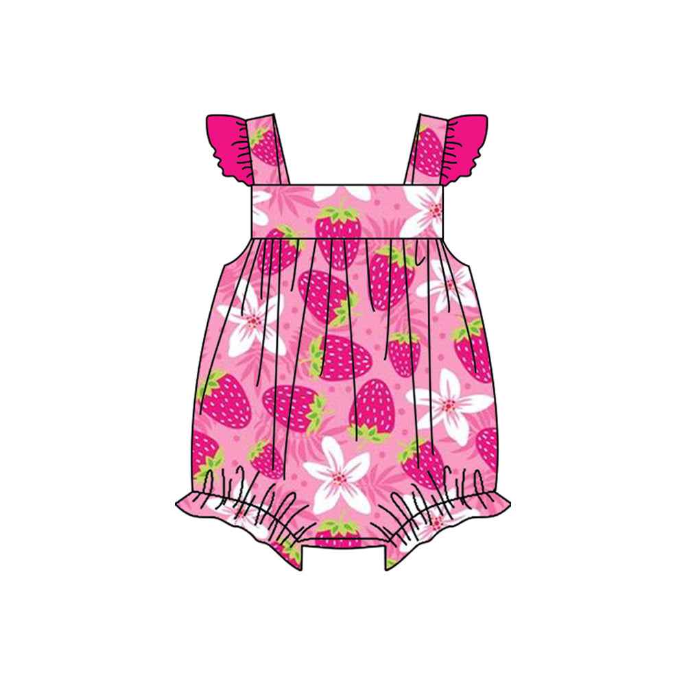 Flutter sleeves strawberry floral baby girls romper