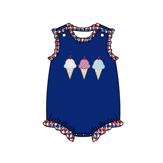 Blue ice cream baby girls 4th of july romper