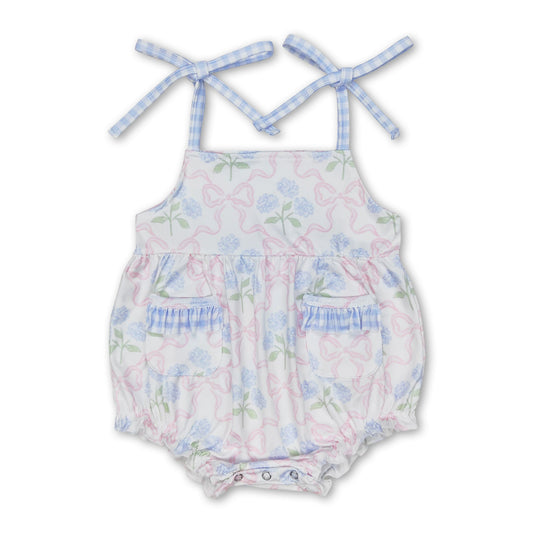 Straps light blue floral baby girls summer romper