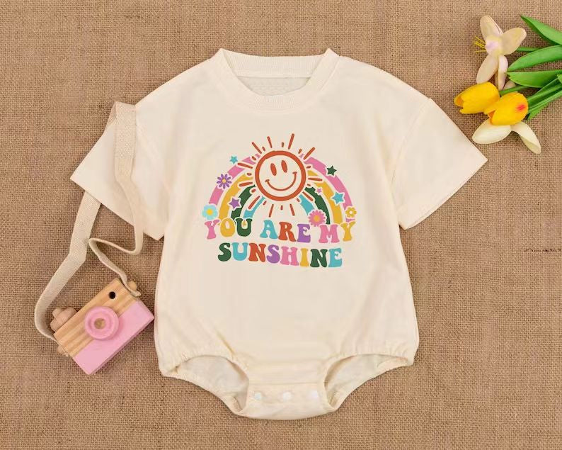 You are my sunshine smile rainbow baby girls romper